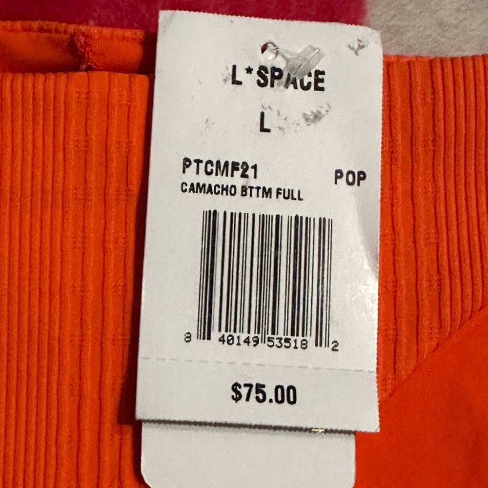 NWT L*SPace Camacho Ribbed Bikini Bottom Full in Poppy Orange - Picture 8 of 8